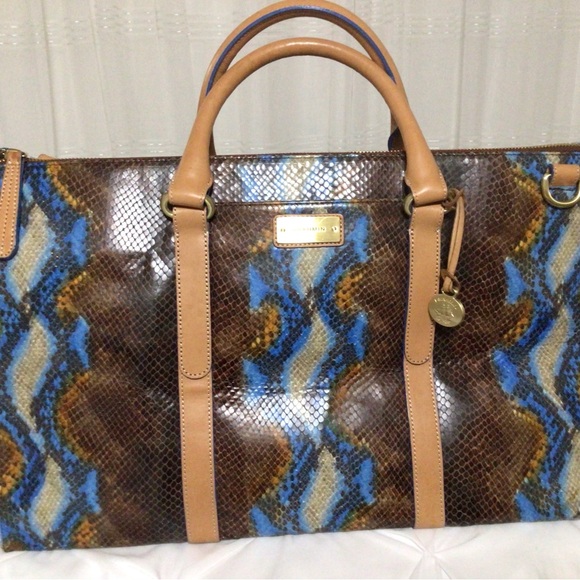 Brahmin Leather Blue/Brown Snakeskin Weekender  NOTE:  large like an overnighter - Picture 10 of 12